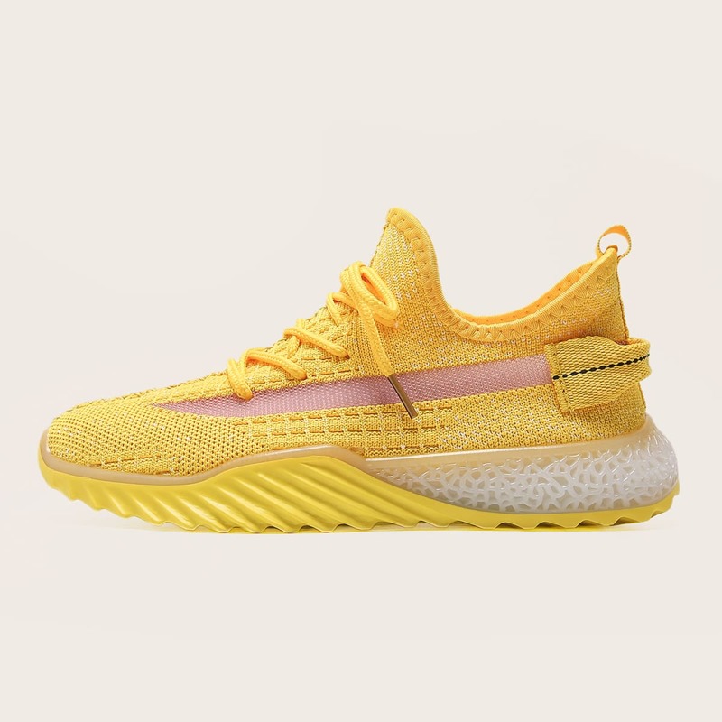 

Knit Panel Lace Up Front Running Shoes, Yellow