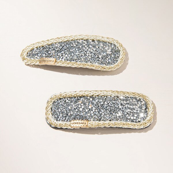 

2pcs Rhinestone Decor Hair Clip, Silver