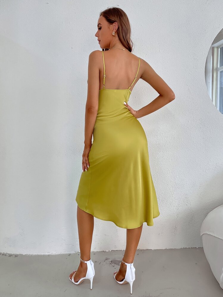 GENKIRA Draped Backless Split Thigh Cami Dress - Yellow - View 2