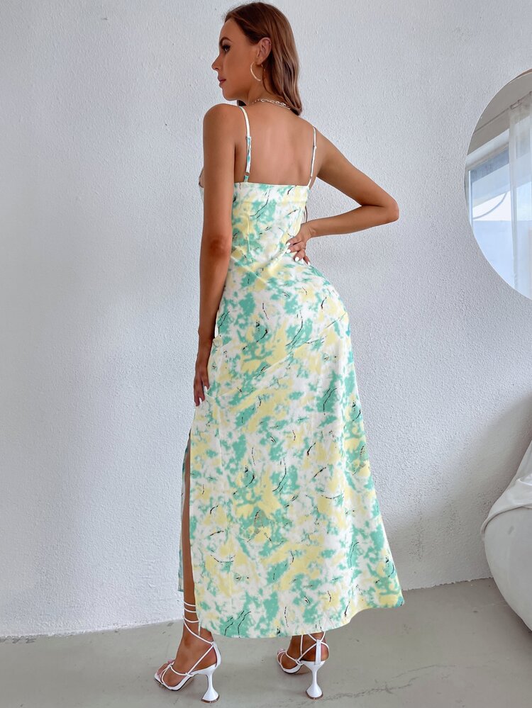 tie dye split thigh satin cami dress SHEIN SXY Tie Dye Split Thigh Satin Cami Dress