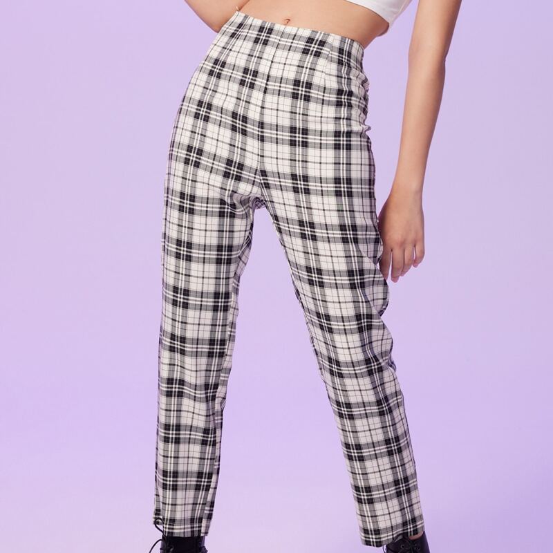 

Plaid High Waist Pants, Black and white