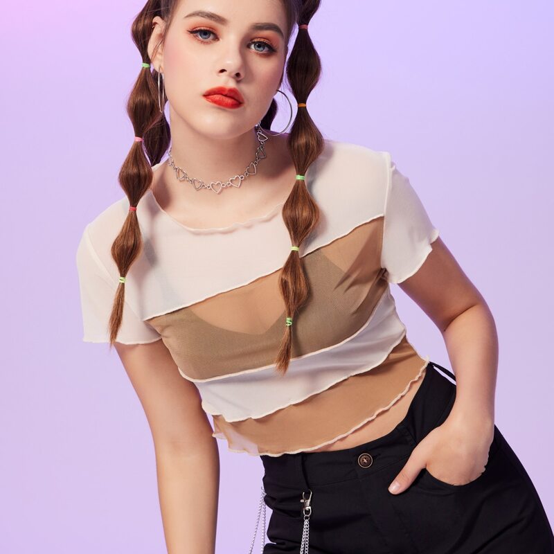 

Colorblock Lettuce Trim Mesh Top, Multicolor