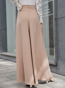 Chiquease Slant Pockets Zipper Fly Palazzo Trousers - Apricot - View 2