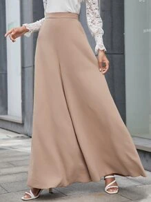 Chiquease Slant Pockets Zipper Fly Palazzo Trousers - Apricot - View 5