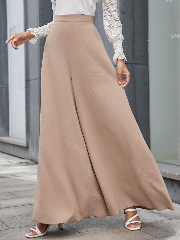 Chiquease Slant Pockets Zipper Fly Palazzo Trousers - Apricot - View 5