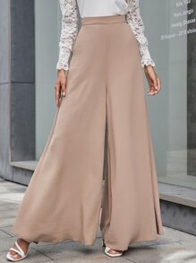 Chiquease Slant Pockets Zipper Fly Palazzo Trousers - Apricot - View 6