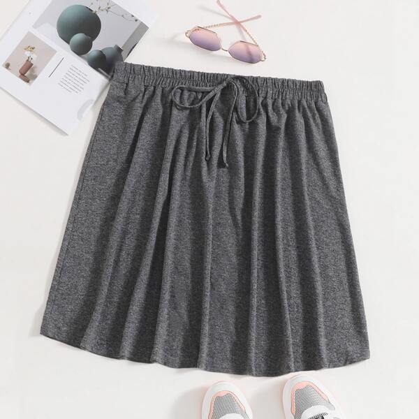 

Plus Solid Knot Front Skirt, Dark grey