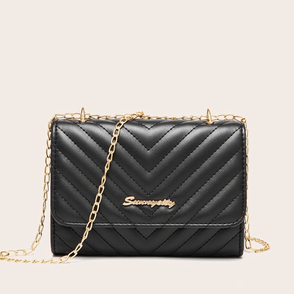 

Chevron Quilted Twist Lock Chain Bag, Black