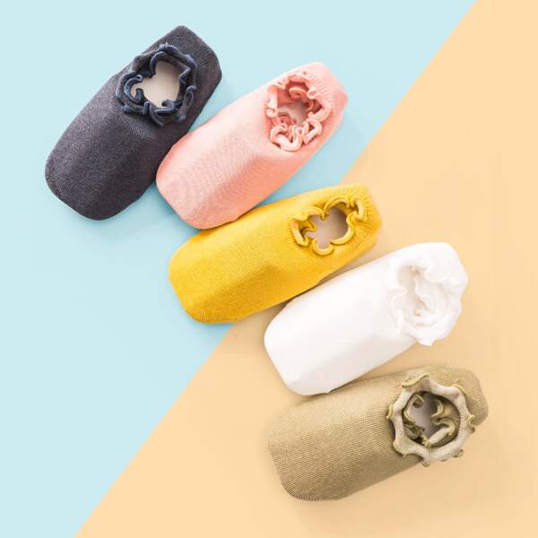 

5pairs Baby Non-slip Solid Socks, Multicolor