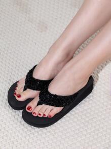 Dép xỏ ngón trang trí lấp lánh - màu đen - Xem 3