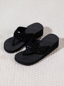 Dép xỏ ngón trang trí lấp lánh - màu đen - Xem 7