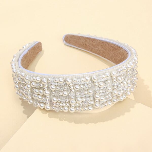 

Faux Pearl Decor Wide Headband, White