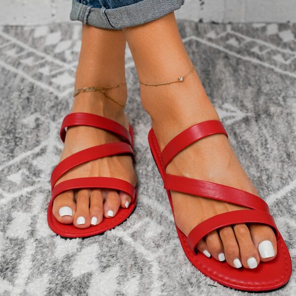 

Minimalist Strappy Slide Sandals, Red