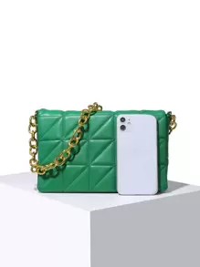 Quilted Flap Chain Shoulder Bag - Green - View 3