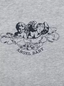 SHEIN EZwear 撞色天使印花T恤 - 淺灰色 - 查看 6