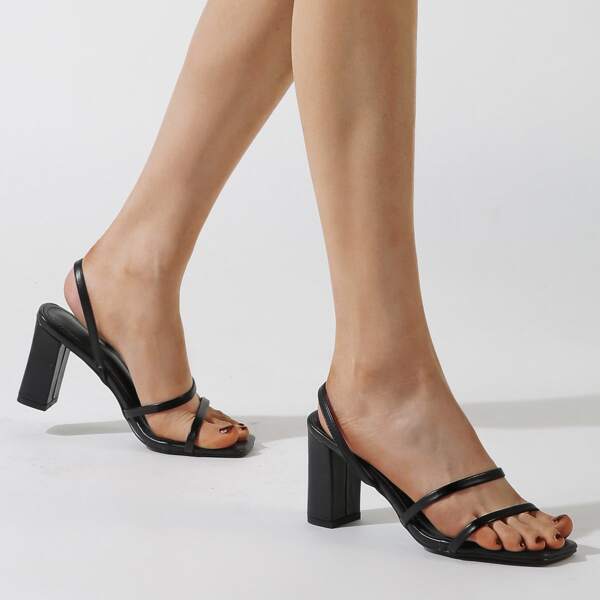 

Thin Strap Chunky Heeled Slingback Sandals, Black