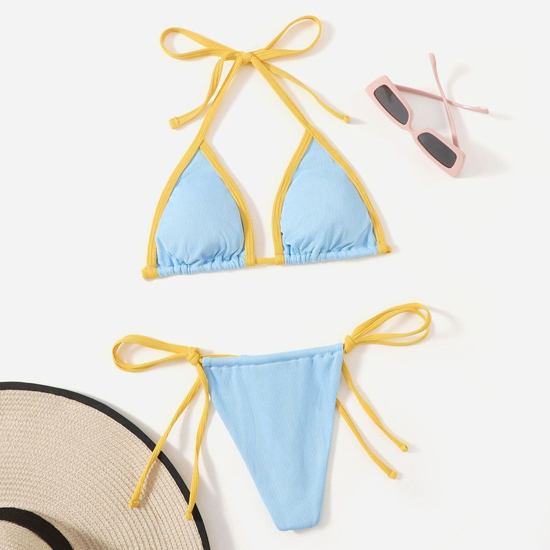 

Contrast Binding Bikini Swimsuit, Blue