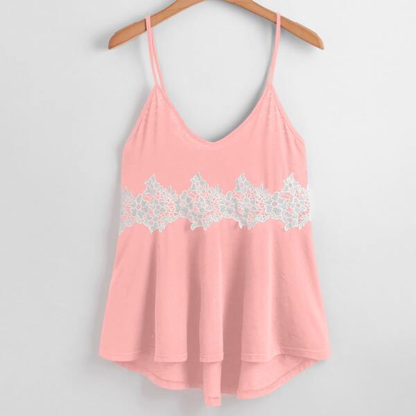 

Plus Lace Panel High Low Cami Top, Pink