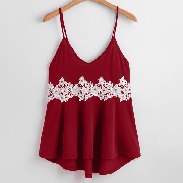 

Plus Lace Panel High Low Cami Top, Red