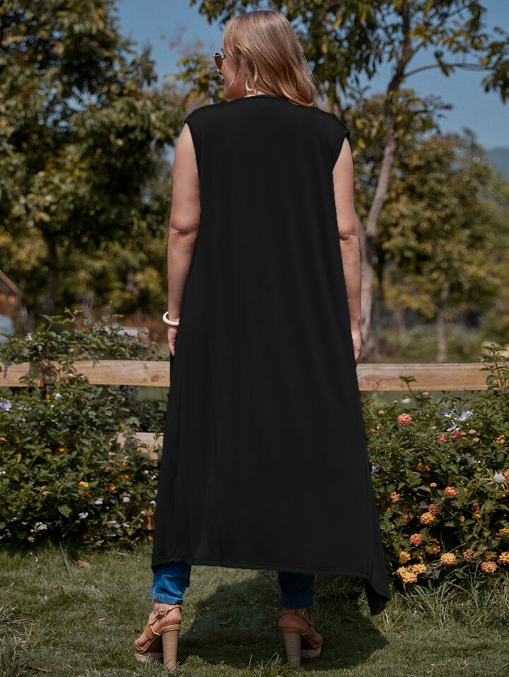 Cárdigan Abierto Sin Mangas Con Frente Ligero, Kimono Para Mujer, Con Bolsillo, Casual, Ligero, Cárdigan, Café