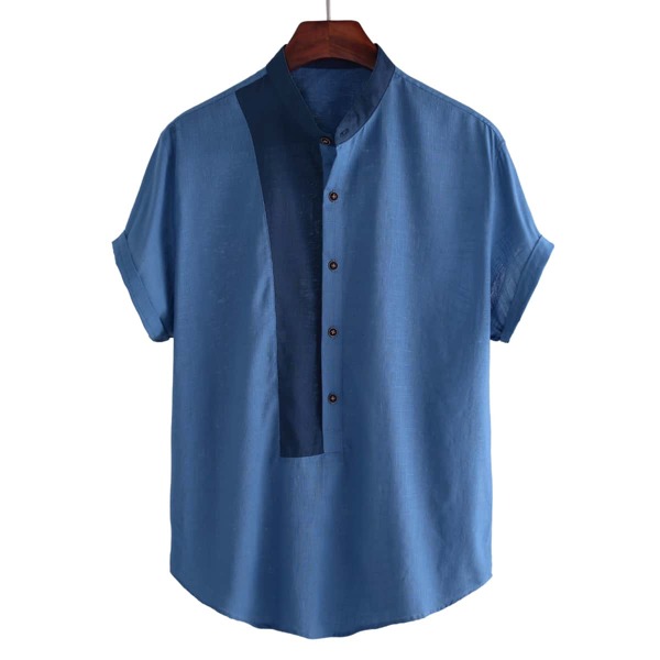 

Men Solid Button Half Shirt, Blue