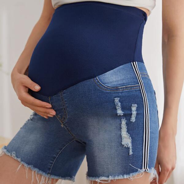 

Maternity Wide Waistband Raw Cut Denim Shorts, Medium wash