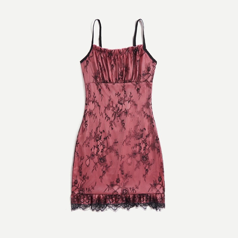 

Contrast Lace Ruched Bust Cami Dress, Multicolor