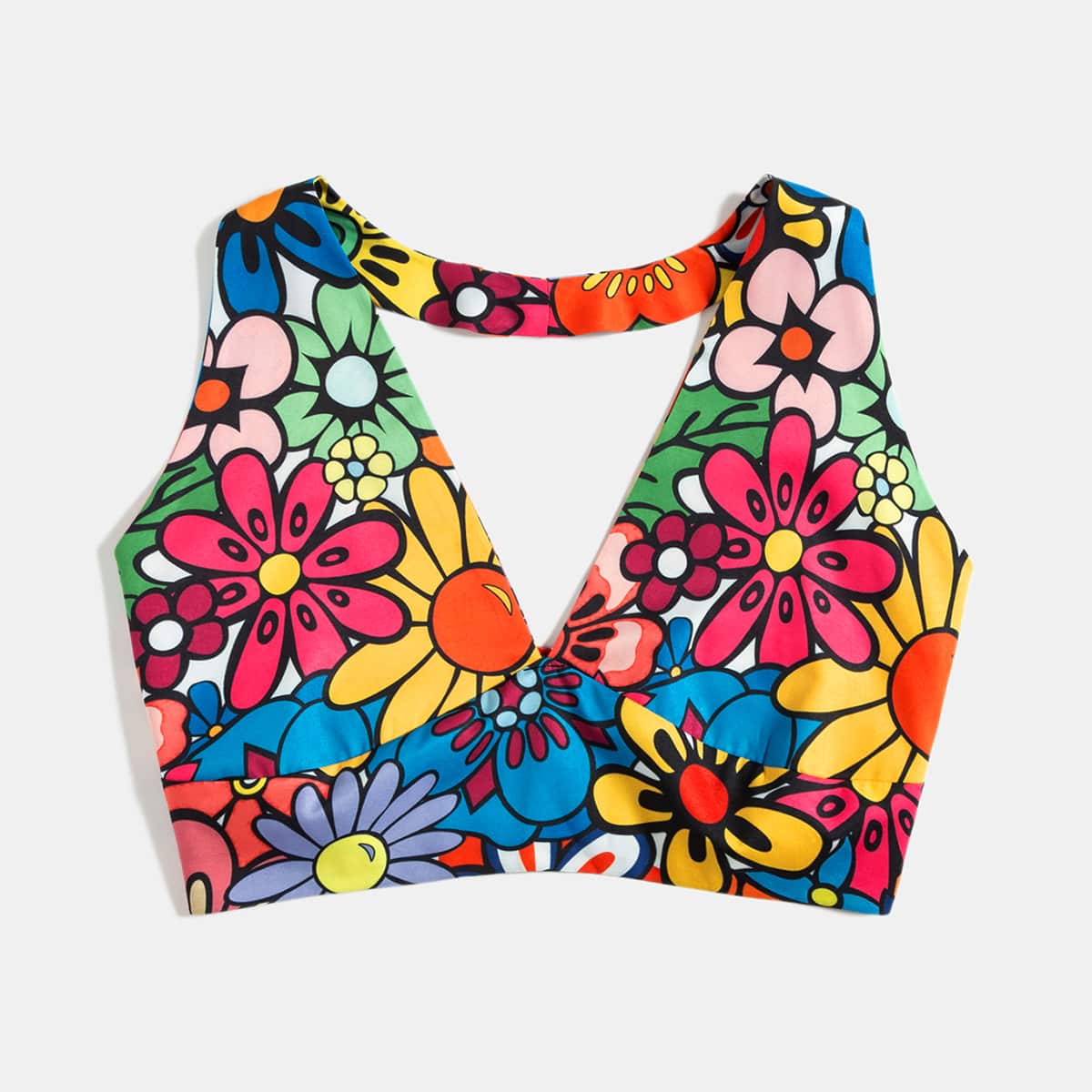 

Floral Print Bow Back Halter Top, Multicolor