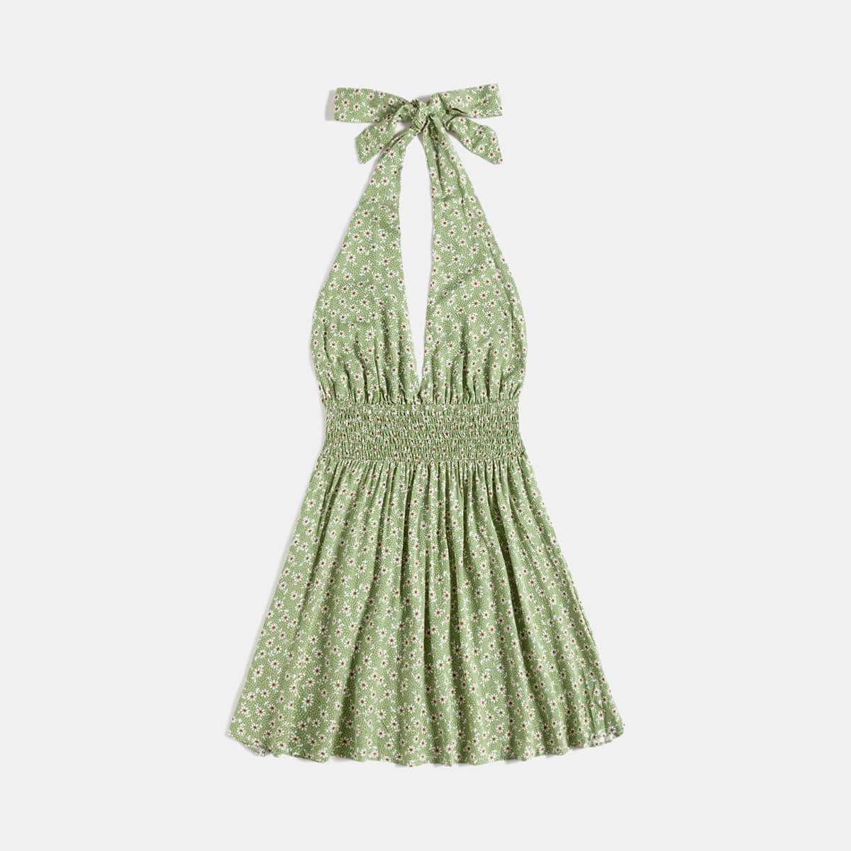 

Ditsy Floral Shirred Halter Dress, Lime green