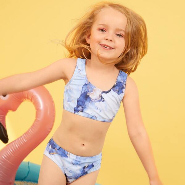

Toddler Girls Marble Print Bikini Swimsuit, Multicolor