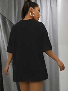 Camiseta amplia con estampado de dibujos animados - Negro - Ver 2