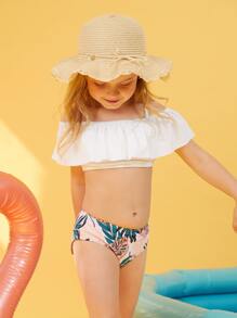 Young Girl Tropical Flounce Bikini Set Summer Beach - Multicolor - View 1