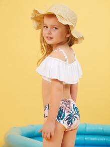 Young Girl Tropical Flounce Bikini Set Summer Beach - Multicolor - View 2