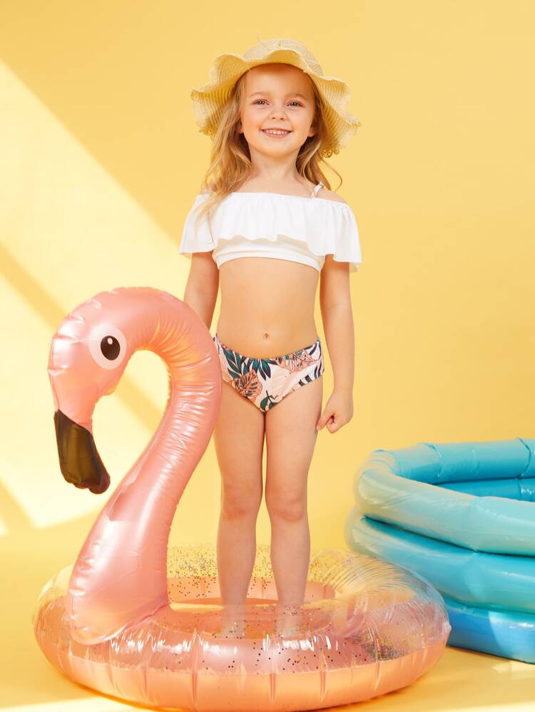 Young Girl Tropical Flounce Bikini Set Summer Beach - Multicolor - View 3