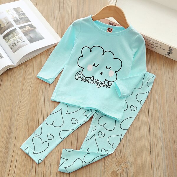 

Пижама с мультипликационным принтом для девочек, Нежно-голубой