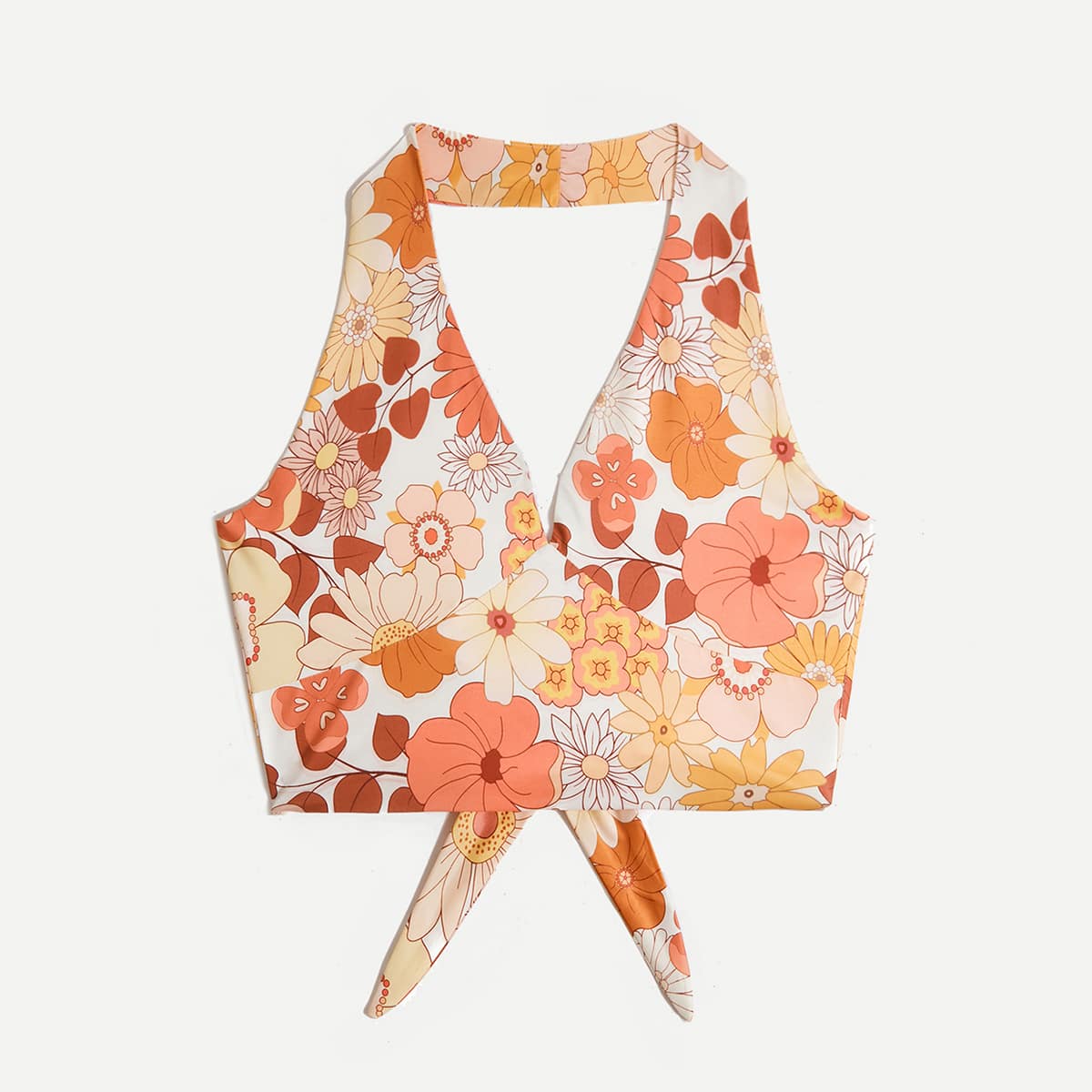 

Floral Graphic Crop Halter Top, Multicolor