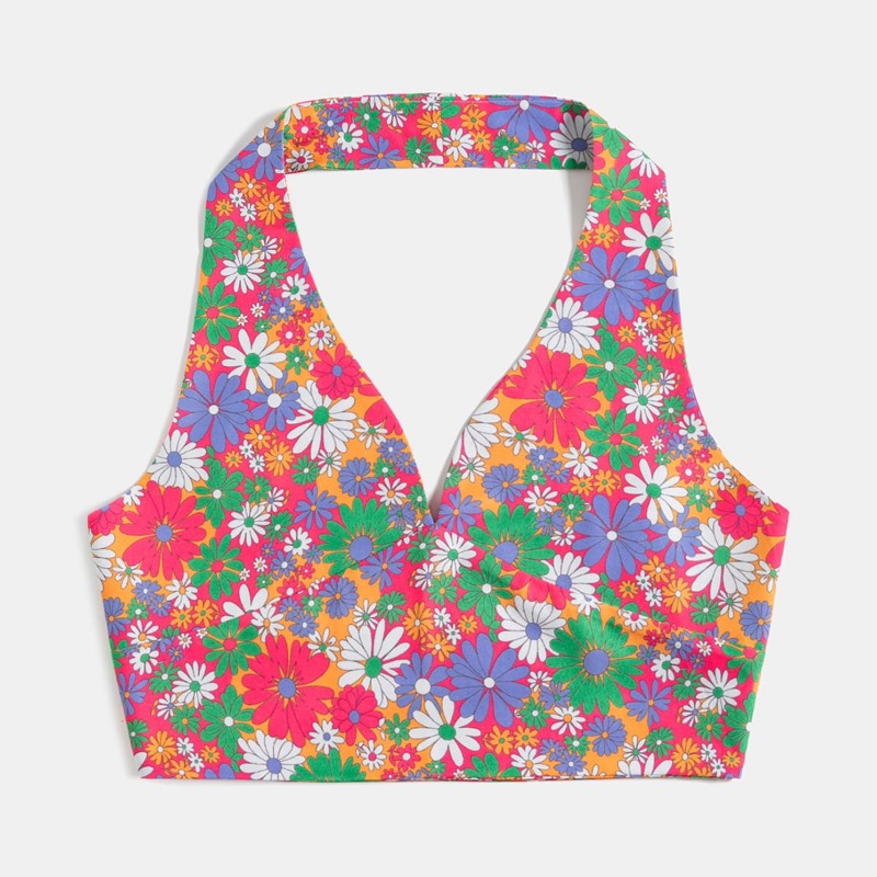 

Floral Graphic Bow Back Halter Top, Multicolor