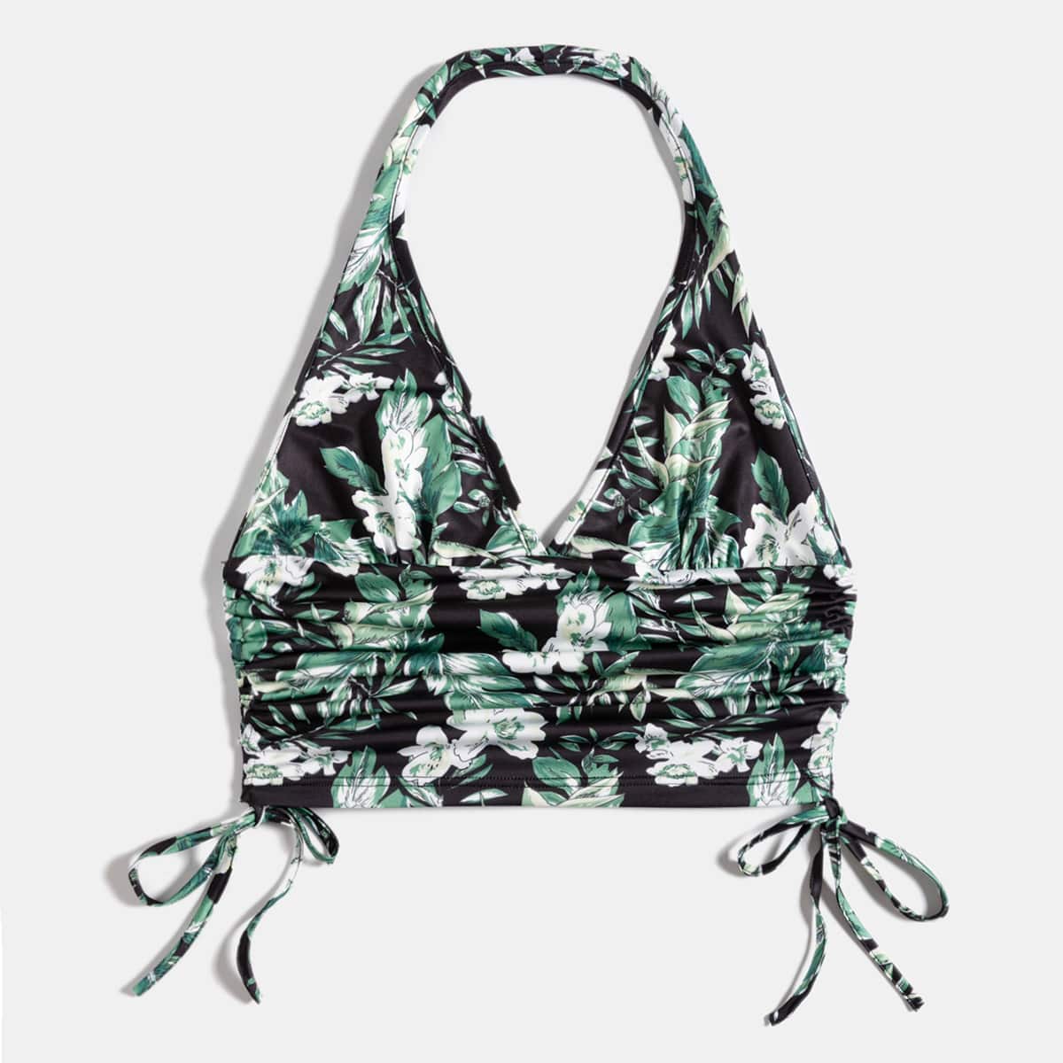 

Floral Print Drawstring Ruched Halter Top, Multicolor