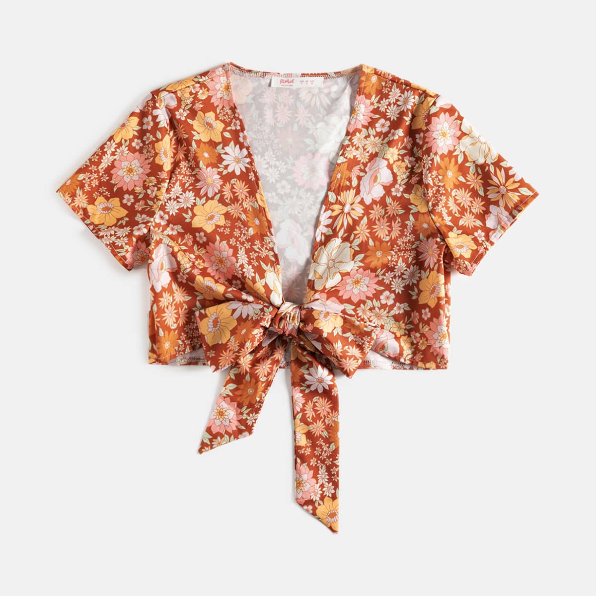 

Floral Graphic Tie Front Top, Multicolor