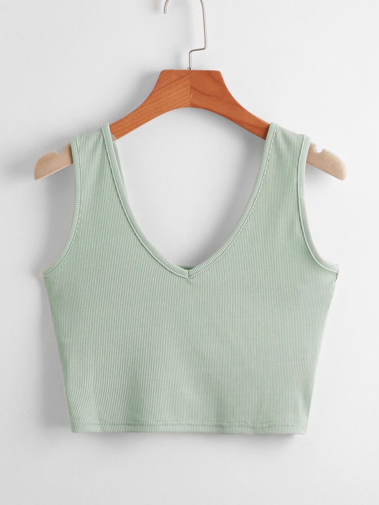 SHEIN Unity Top tank unicolor de canalé - Verde Oliva - Añade 1