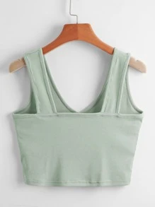 SHEIN Unity Ribbed Solid Tank Top - Olive Green - View 2