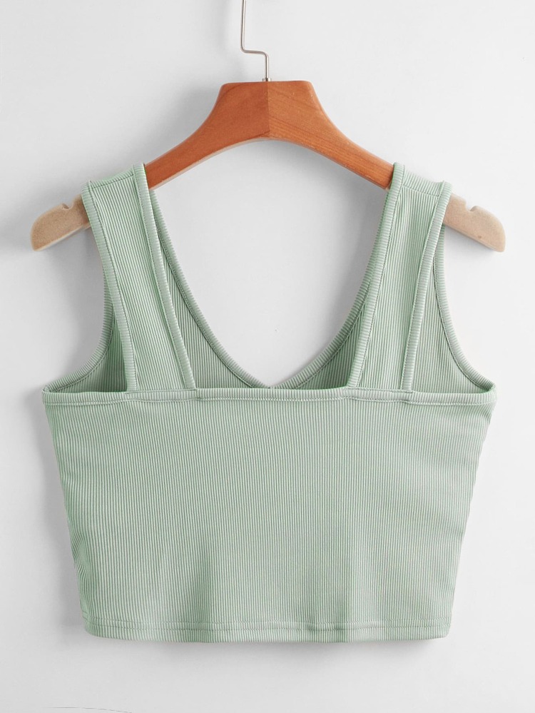SHEIN Unity Top tank unicolor de canalé - Verde Oliva - Añade 2