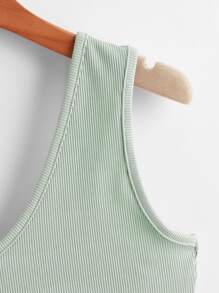 SHEIN Unity Ribbed Solid Tank Top - Olive Green - View 3