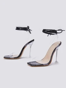 Giày cao gót buộc dây đơn giản màu trơn cho nữ, thoải mái để mặc hàng ngày - màu đen - Xem 2