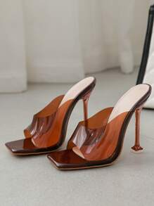 Spring/Summer Versatile Casual Square Toe Thin Heel Women Heeled Sandals - Brown - View 1