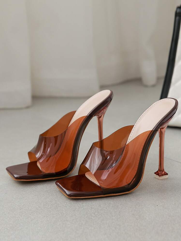 Spring/Summer Versatile Casual Square Toe Thin Heel Women Heeled Sandals - Brown - View 1
