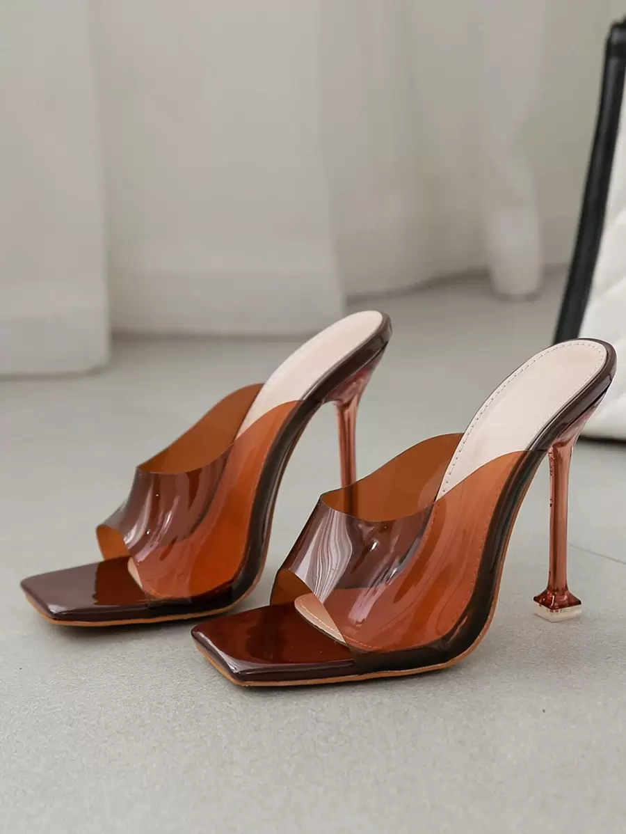 Spring/Summer Versatile Casual Square Toe Thin Heel Women Heeled Sandals - Brown - View 1