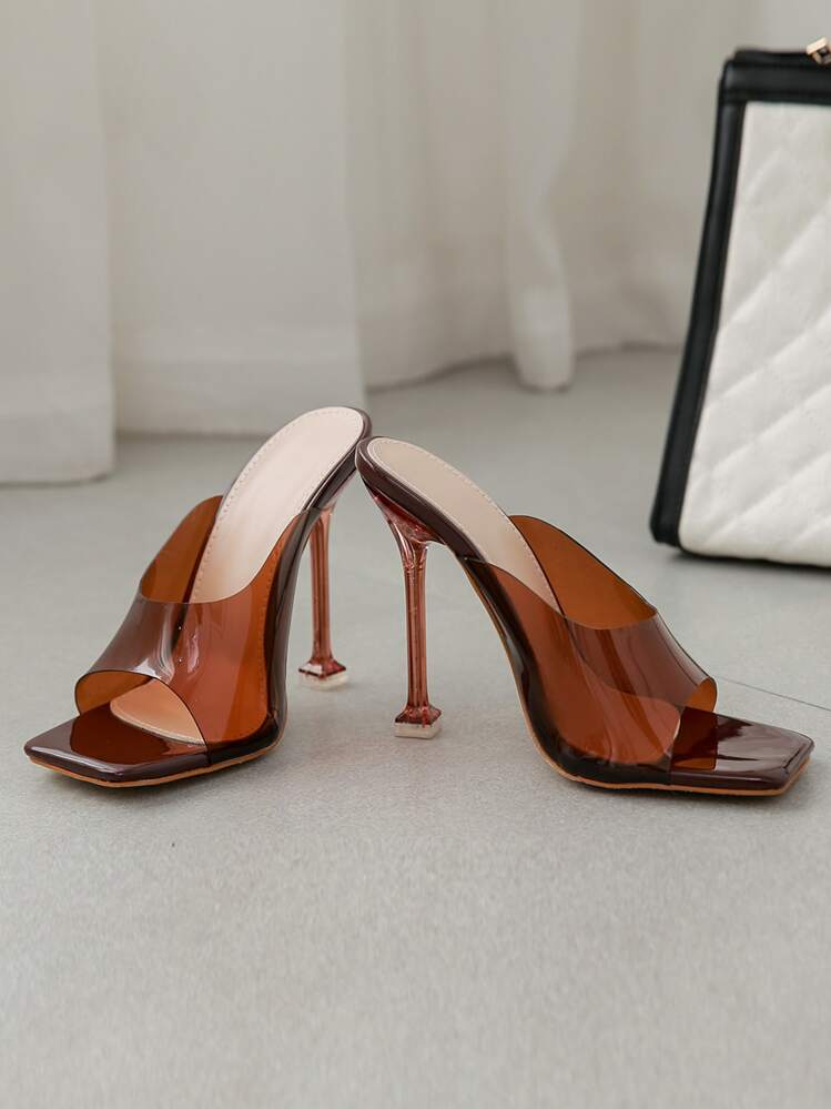 Spring/Summer Versatile Casual Square Toe Thin Heel Women Heeled Sandals - Brown - View 7