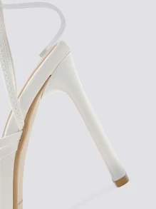 Women Thin Strap Chunky Heeled Slingback Sandals, Elegant Summer Heeled Sandals - White - View 2