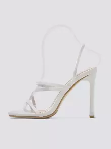 Women Thin Strap Chunky Heeled Slingback Sandals, Elegant Summer Heeled Sandals - White - View 3